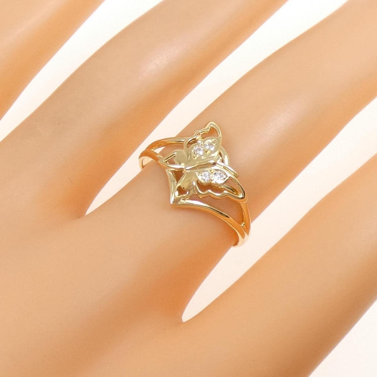 K18YG バタフライ ダイヤモンド リング 0.03CT