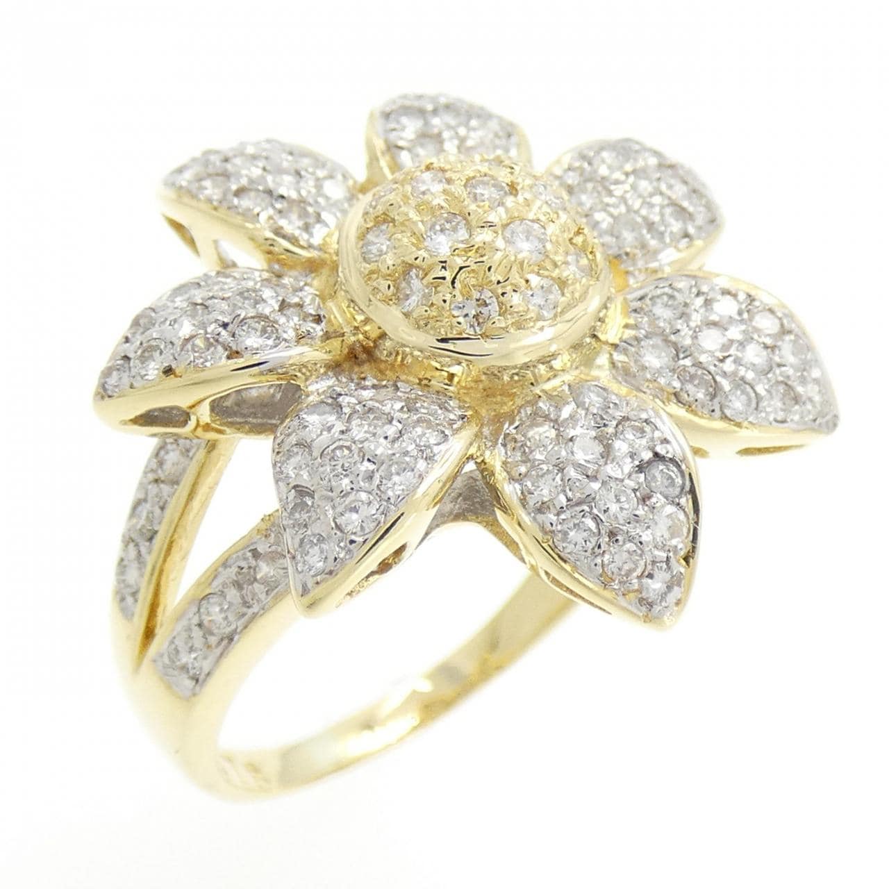K18YG/K18WG フラワー ダイヤモンド リング 0.78CT