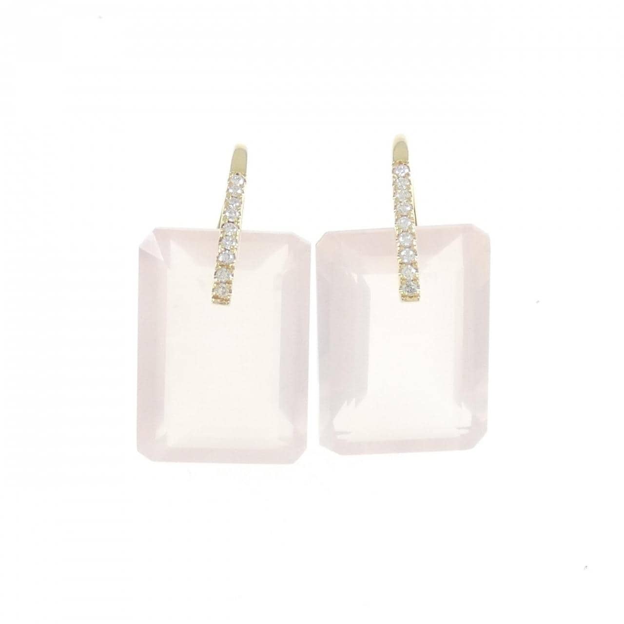 [新品] K18YG 玫瑰石英耳環