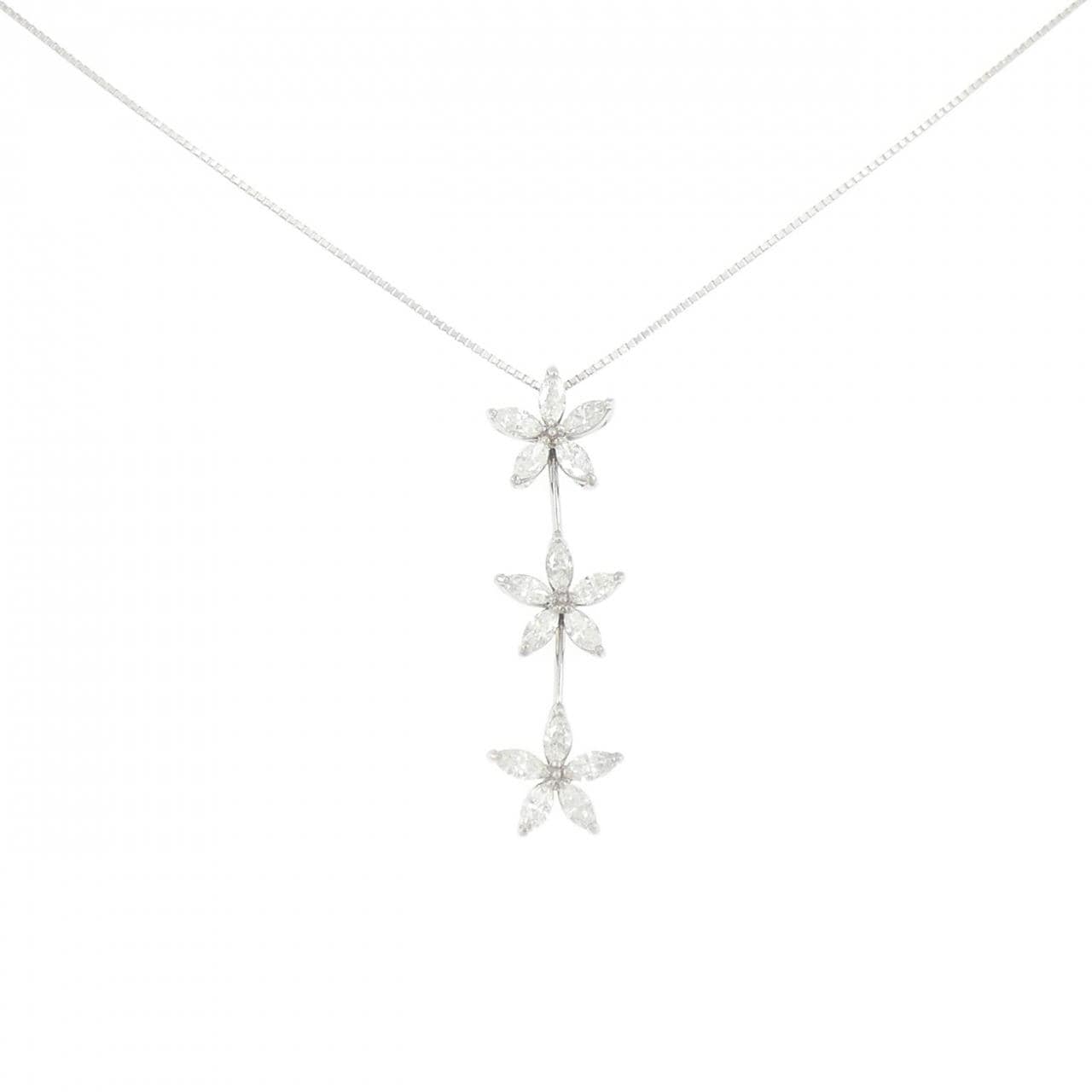 K18WG フラワー ダイヤモンド ネックレス 1.08CT
