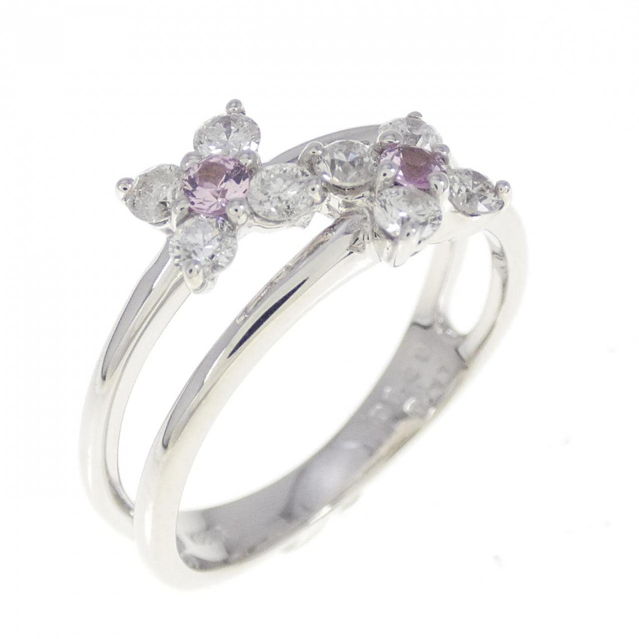 K18WG フラワー サファイヤ リング 0.11CT