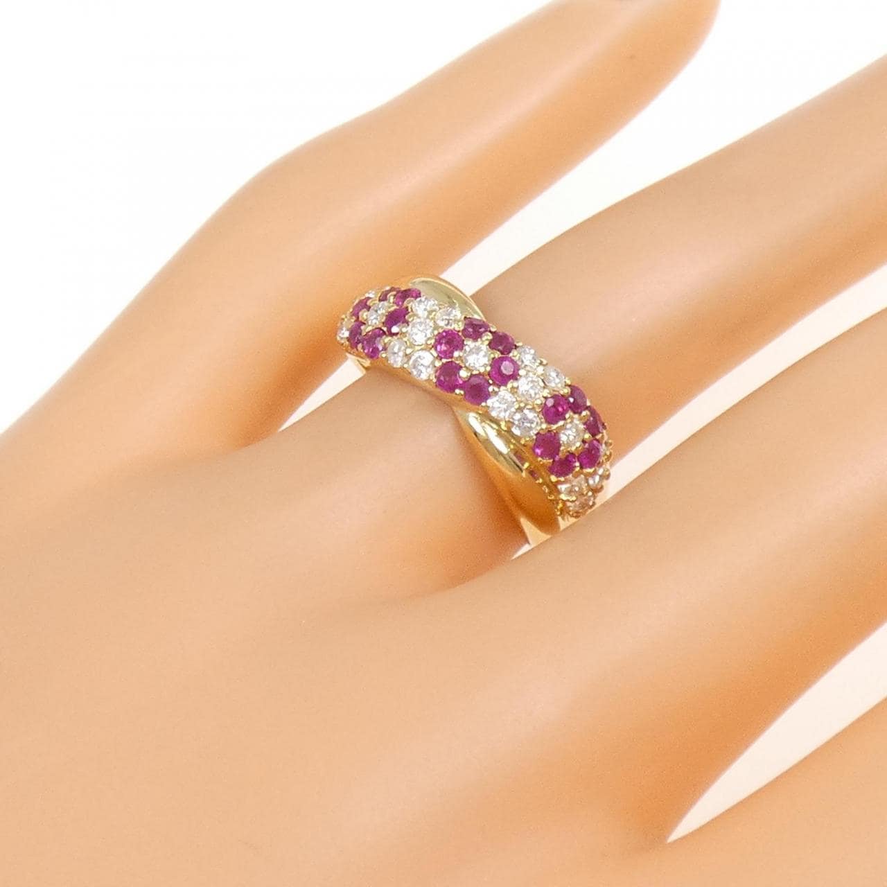 K18YG フラワー ルビー リング 0.72CT