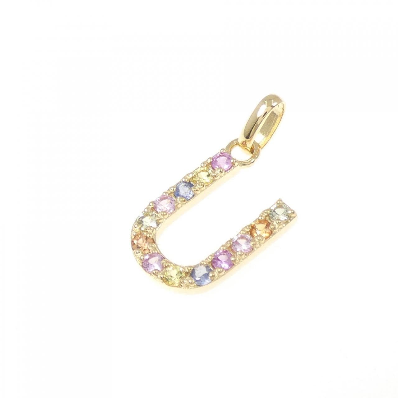 【新品】K18YG イニシャルU サファイヤ ペンダント 0.20CT