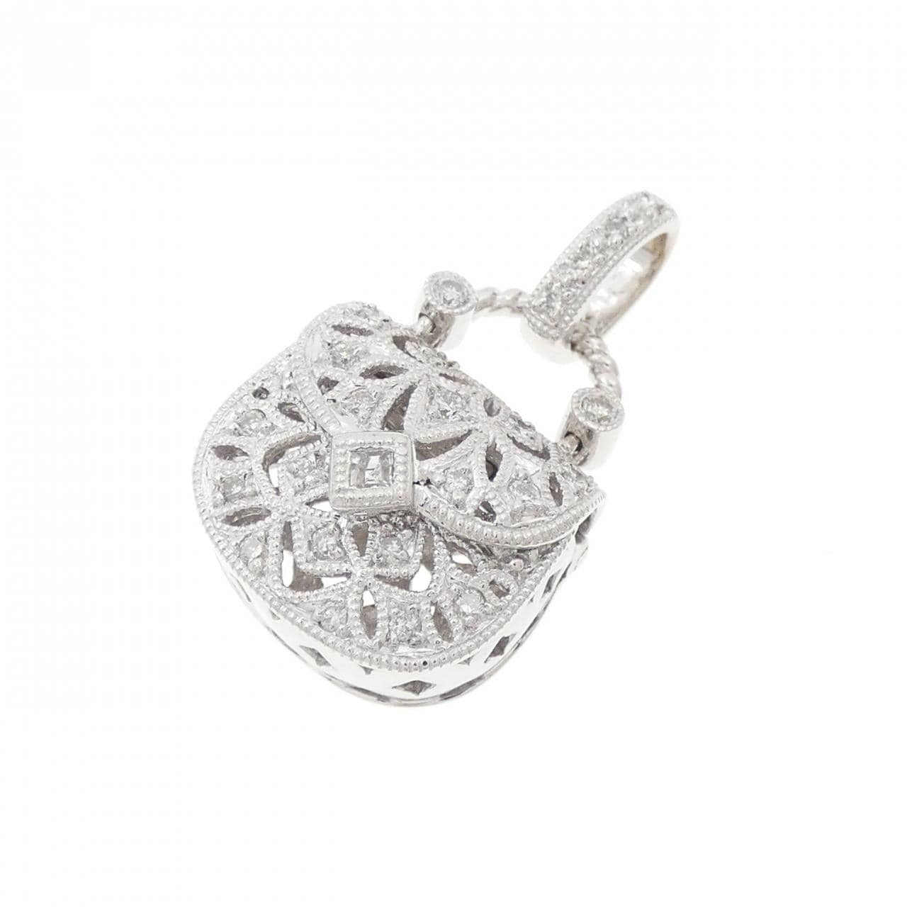 K18WG バッグ ダイヤモンド ペンダント 0.21CT