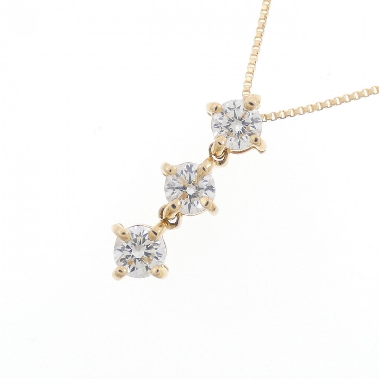 K18YG 2WAY スリーストーン ダイヤモンド ネックレス 0.43CT