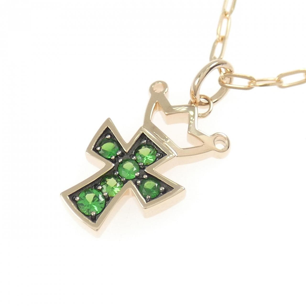 K18PG/K18BG クロス×クラウン ガーネット ネックレス 0.24CT