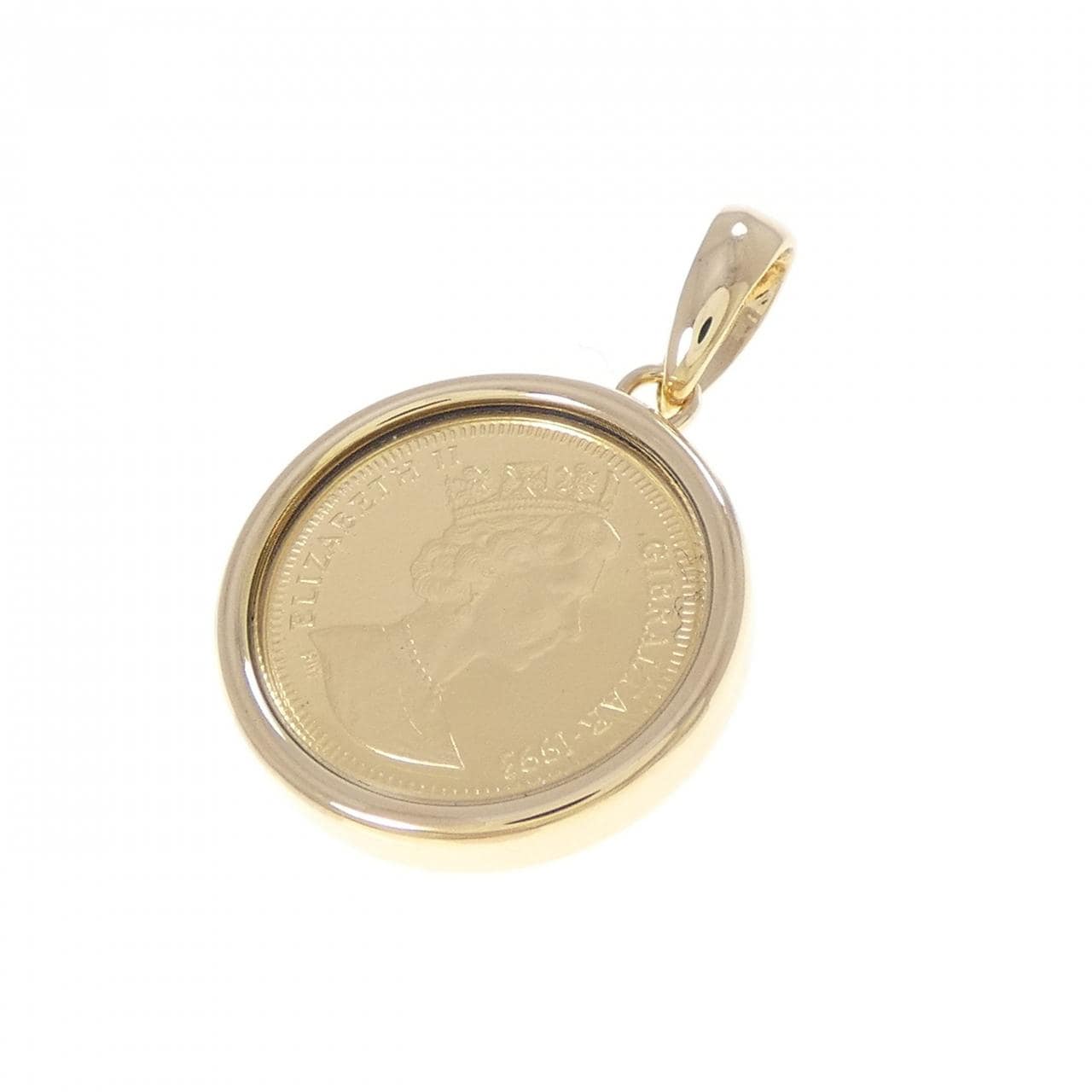 K18YG(枠) ダイヤモンド コイン ペンダント 0.01CT