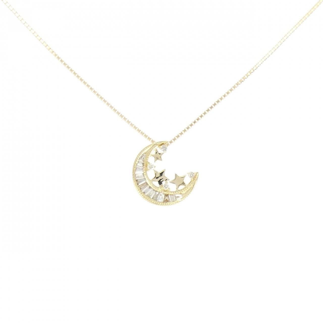 K18YG Moon x Star Diamond Necklace 0.15CT