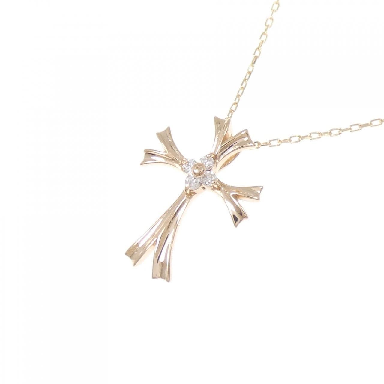 K10PG クロス ダイヤモンド ネックレス 0.02CT