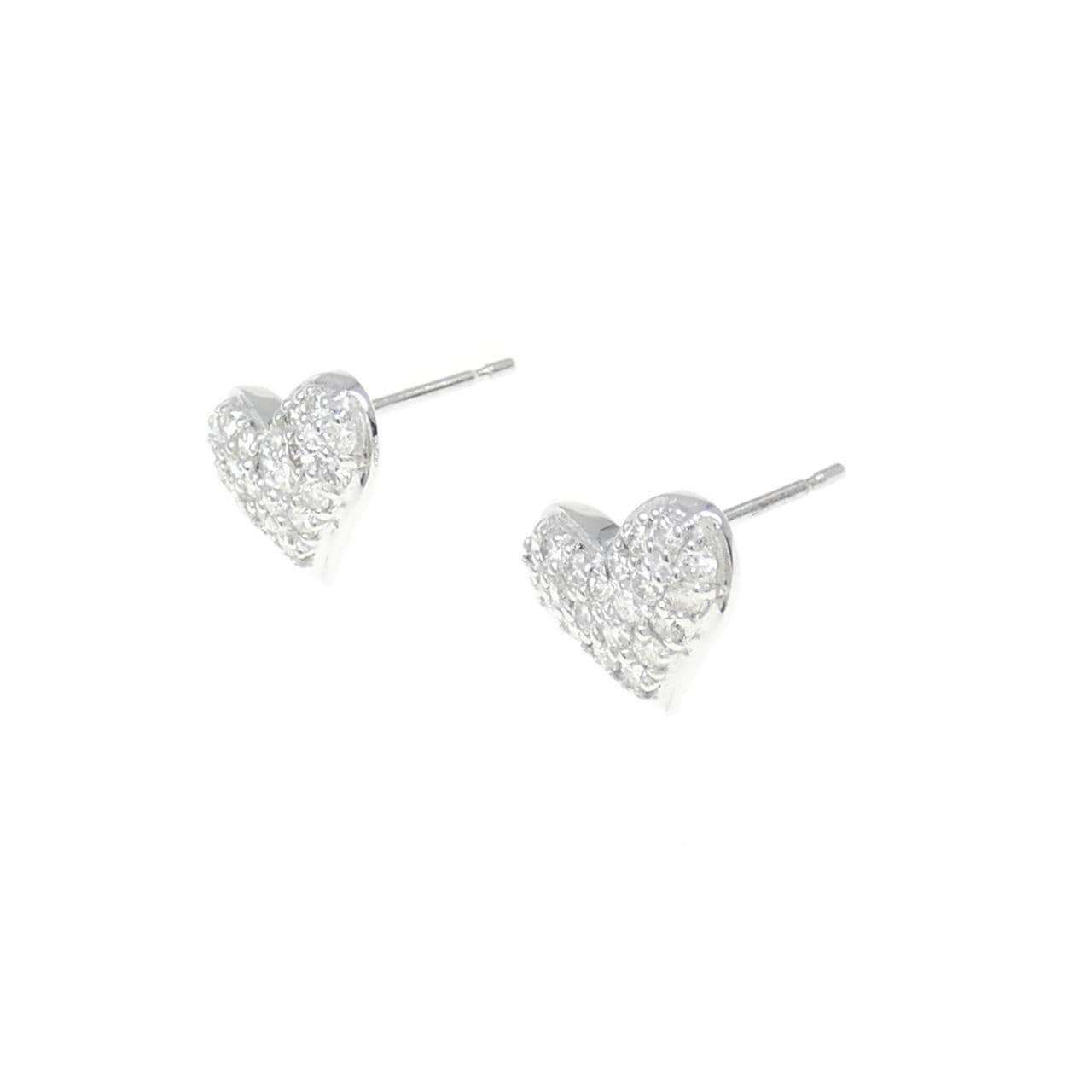 K18WG Pave Heart Diamond Earrings 0.40CT