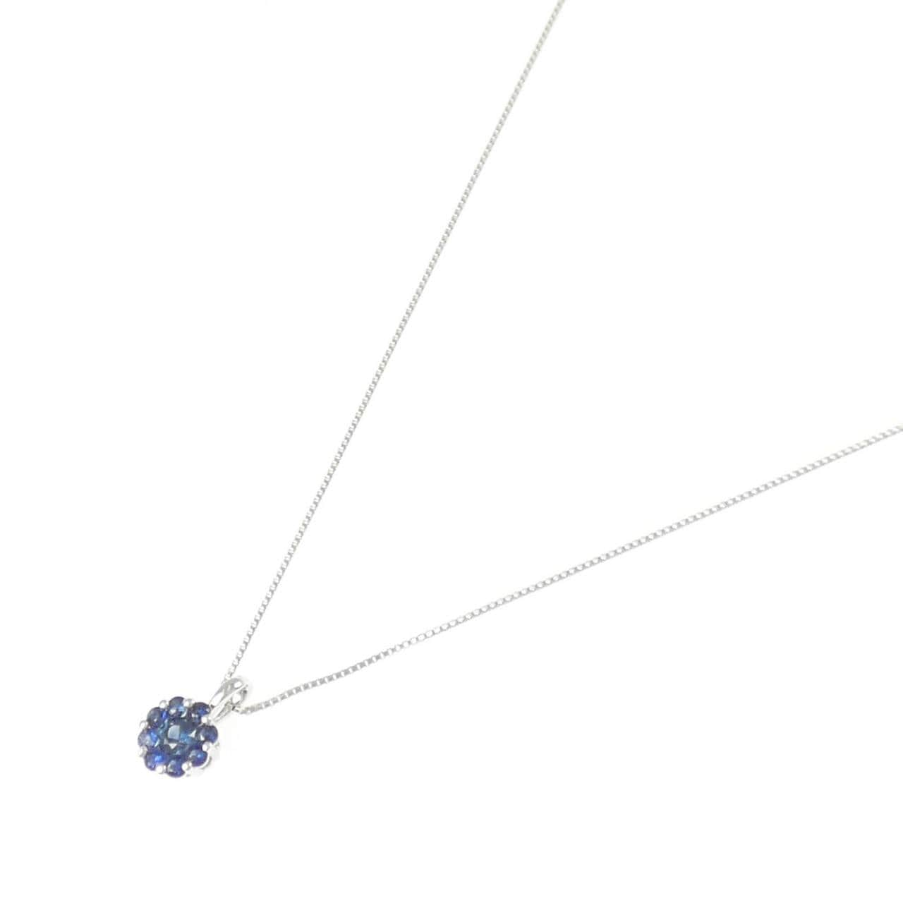 K18WG フラワー サファイヤ ネックレス 0.25CT