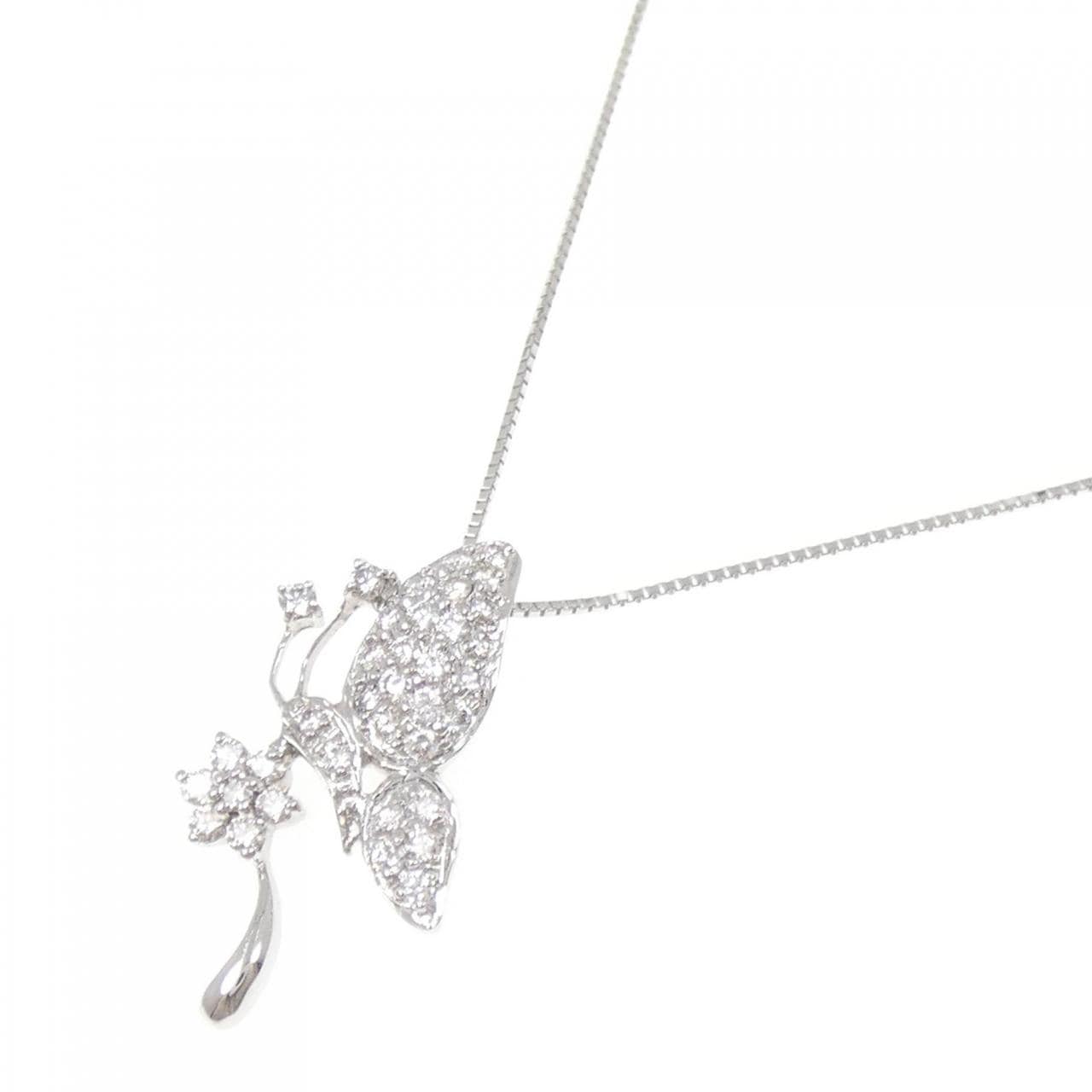 K18WG バタフライ ダイヤモンド ネックレス 0.50CT