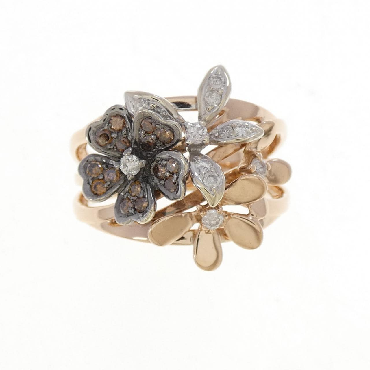 K18スリーカラー フラワー ダイヤモンド リング 0.40CT