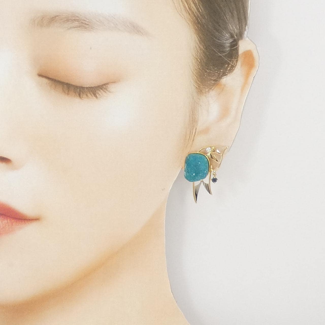 K18YG/PT クリソコーラクォーツ イヤリング