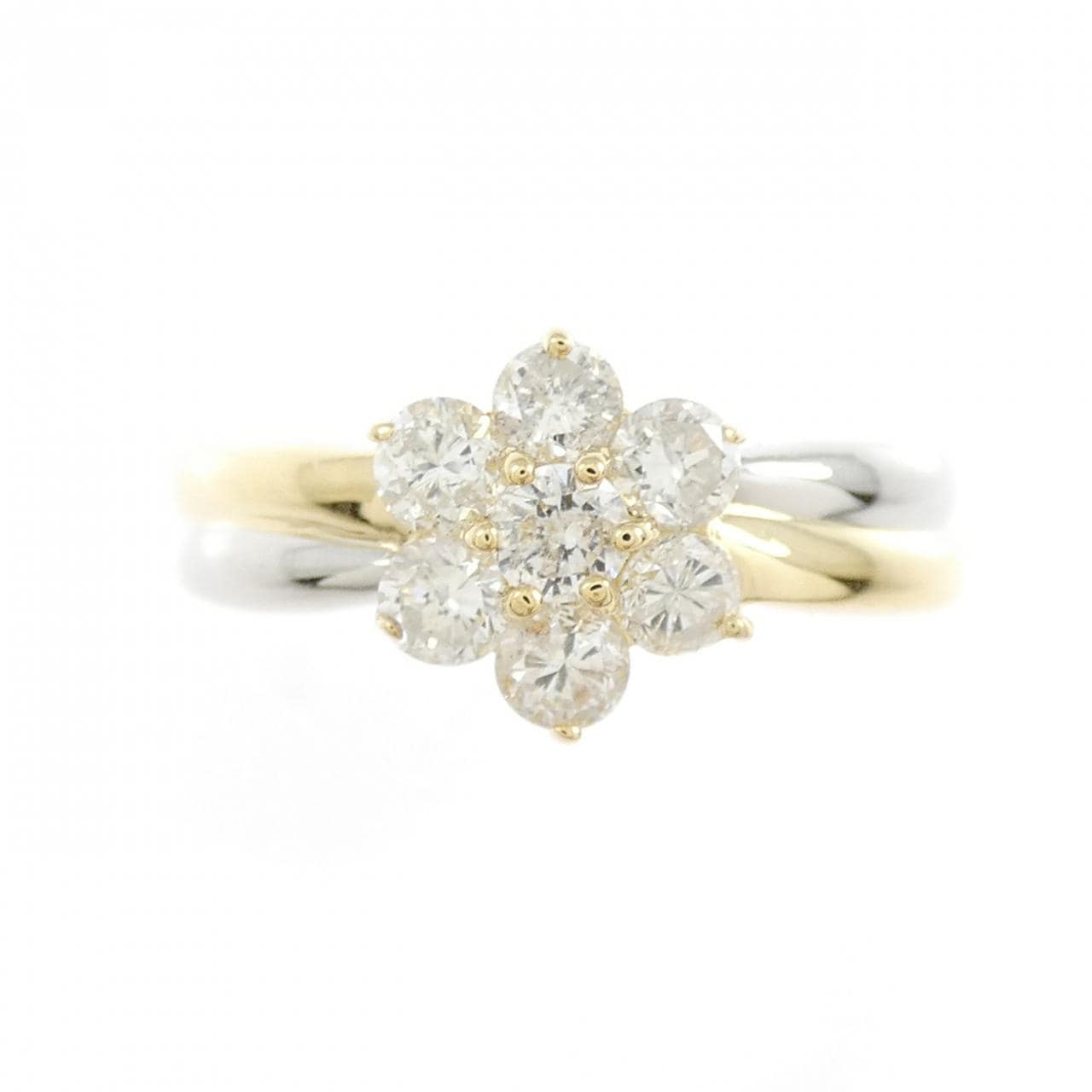 K18YG/PT900 フラワー ダイヤモンド リング 0.53CT