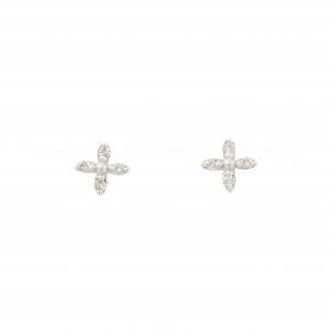 K10WG フラワー ダイヤモンド ピアス 0.10CT