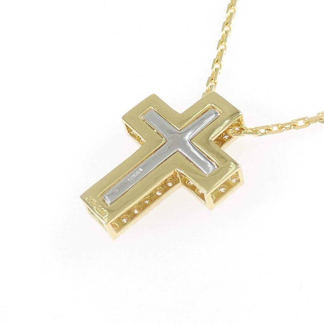 K18YG/K18WG クロス ダイヤモンド ネックレス 0.38CT