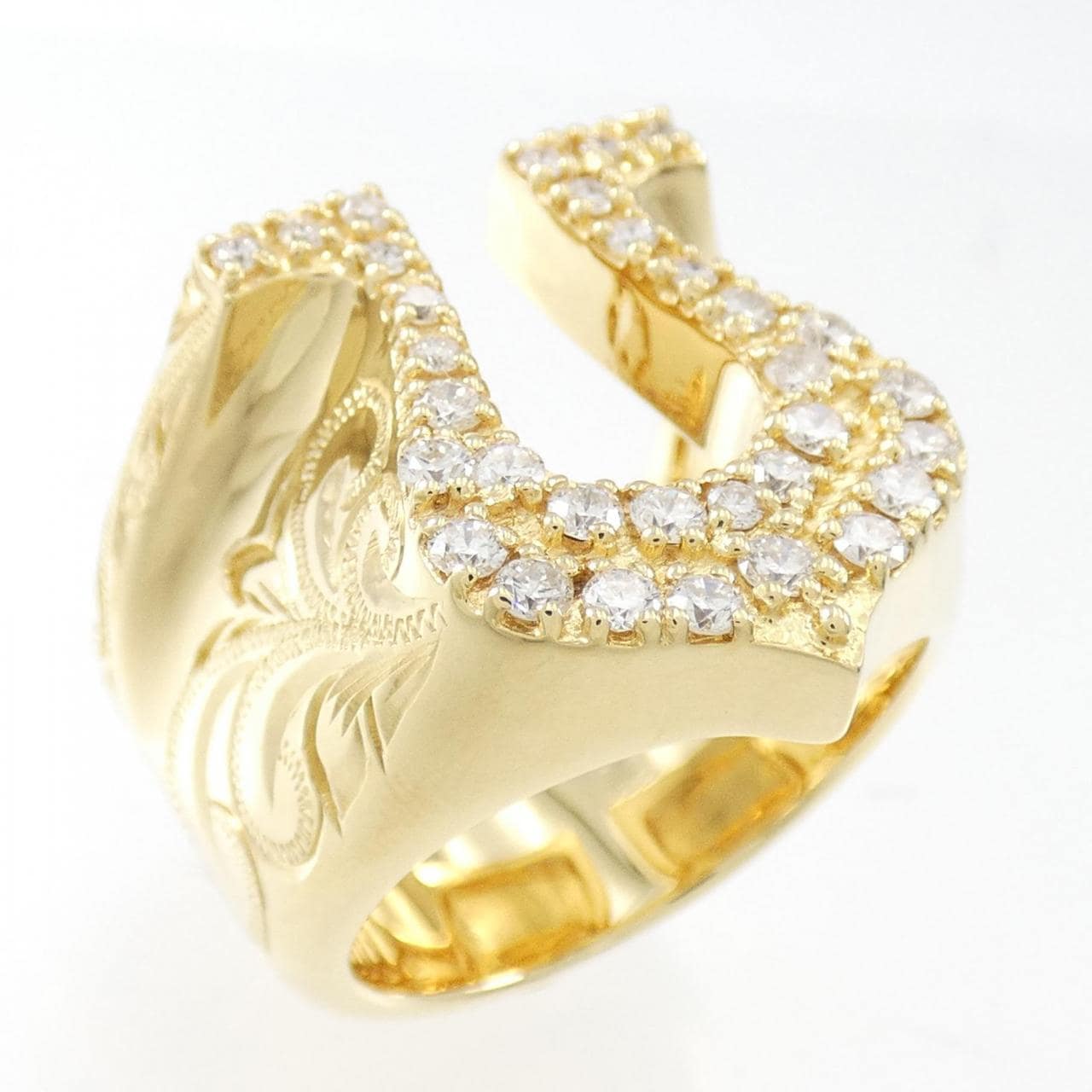 K18YG Horseshoe Diamond Ring