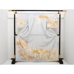 【未使用品】単衣　駒絽訪問着　友禅金彩加工　刺繍入りボカシ染