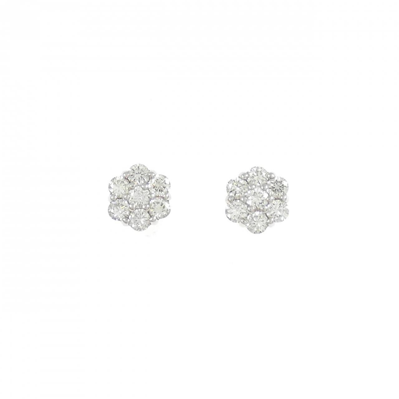 K18WG フラワー ダイヤモンド ピアス 0.30CT