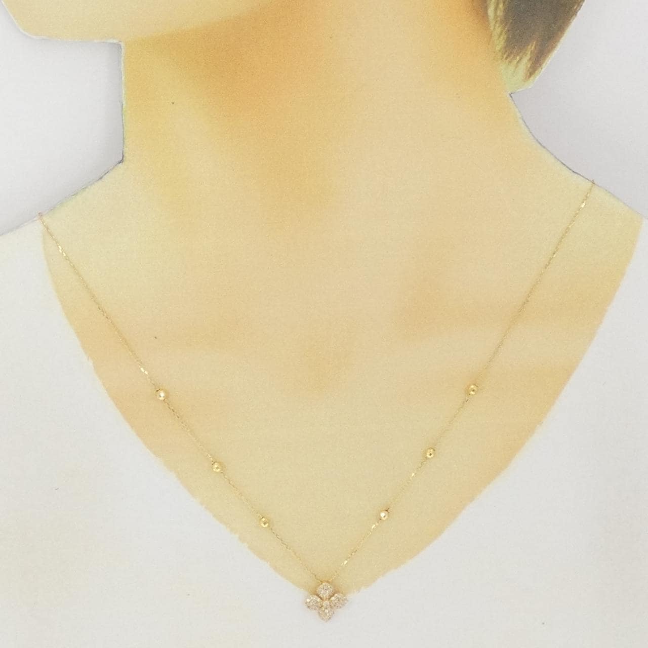 K18YG フラワー パヴェ ダイヤモンド ネックレス 0.27CT