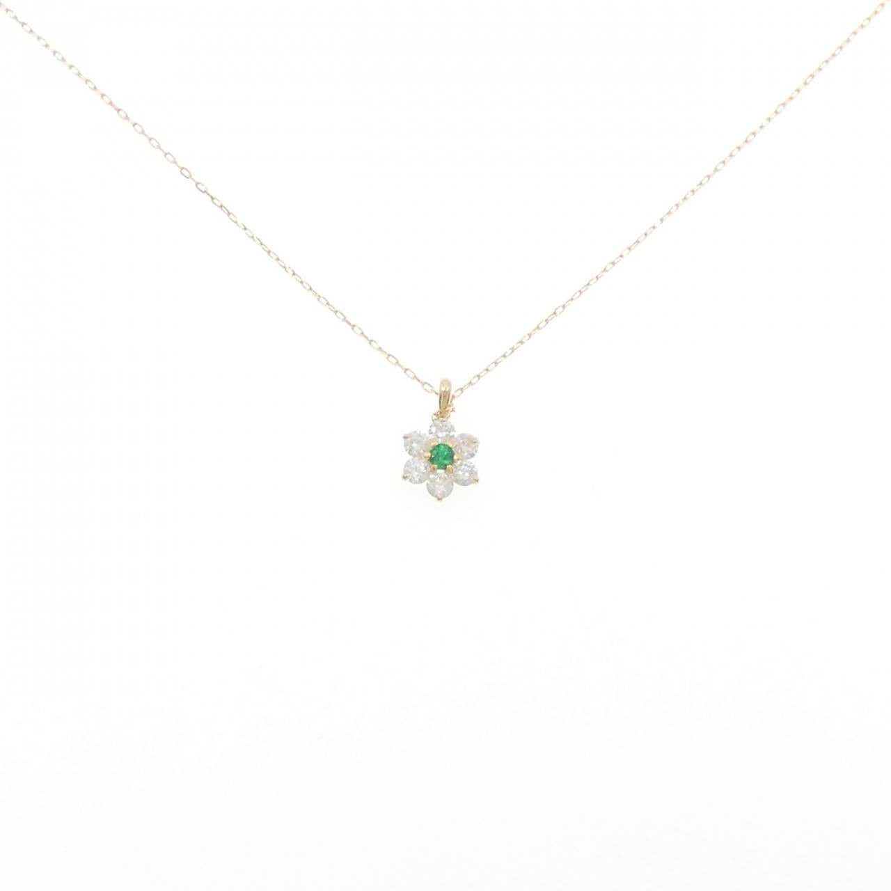 K18YG フラワー エメラルド ネックレス 0.03CT