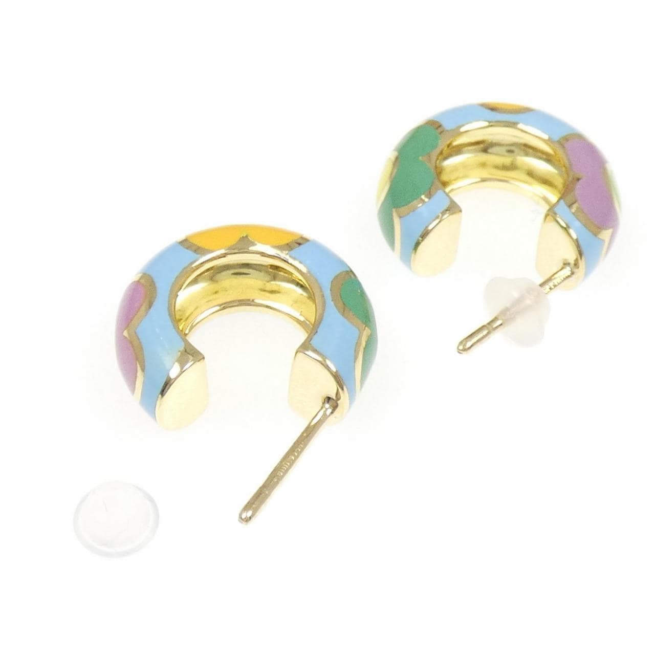 750YG花朵漆皮耳钉