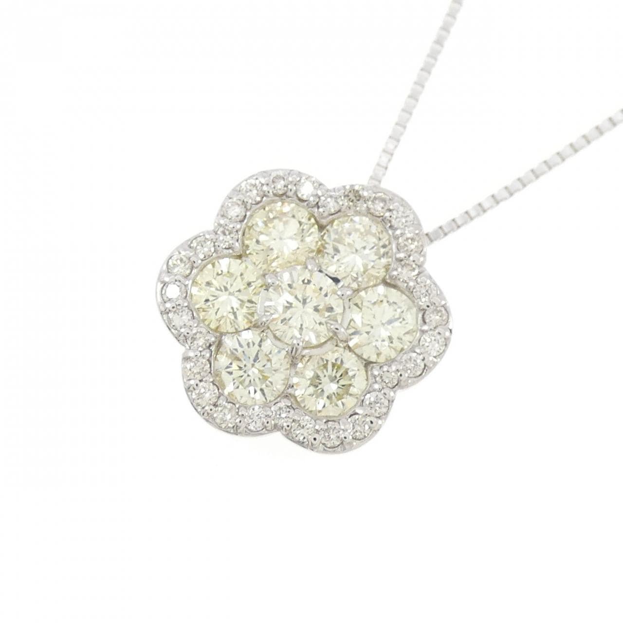 K18WG フラワー ダイヤモンド ネックレス 1.50CT