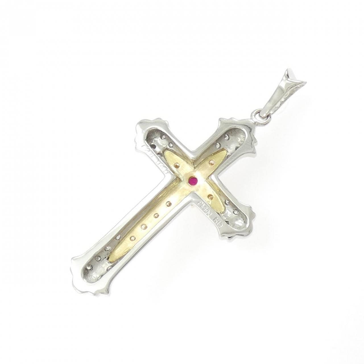 PT900/K18YG クロス ルビー ペンダント 1.28CT