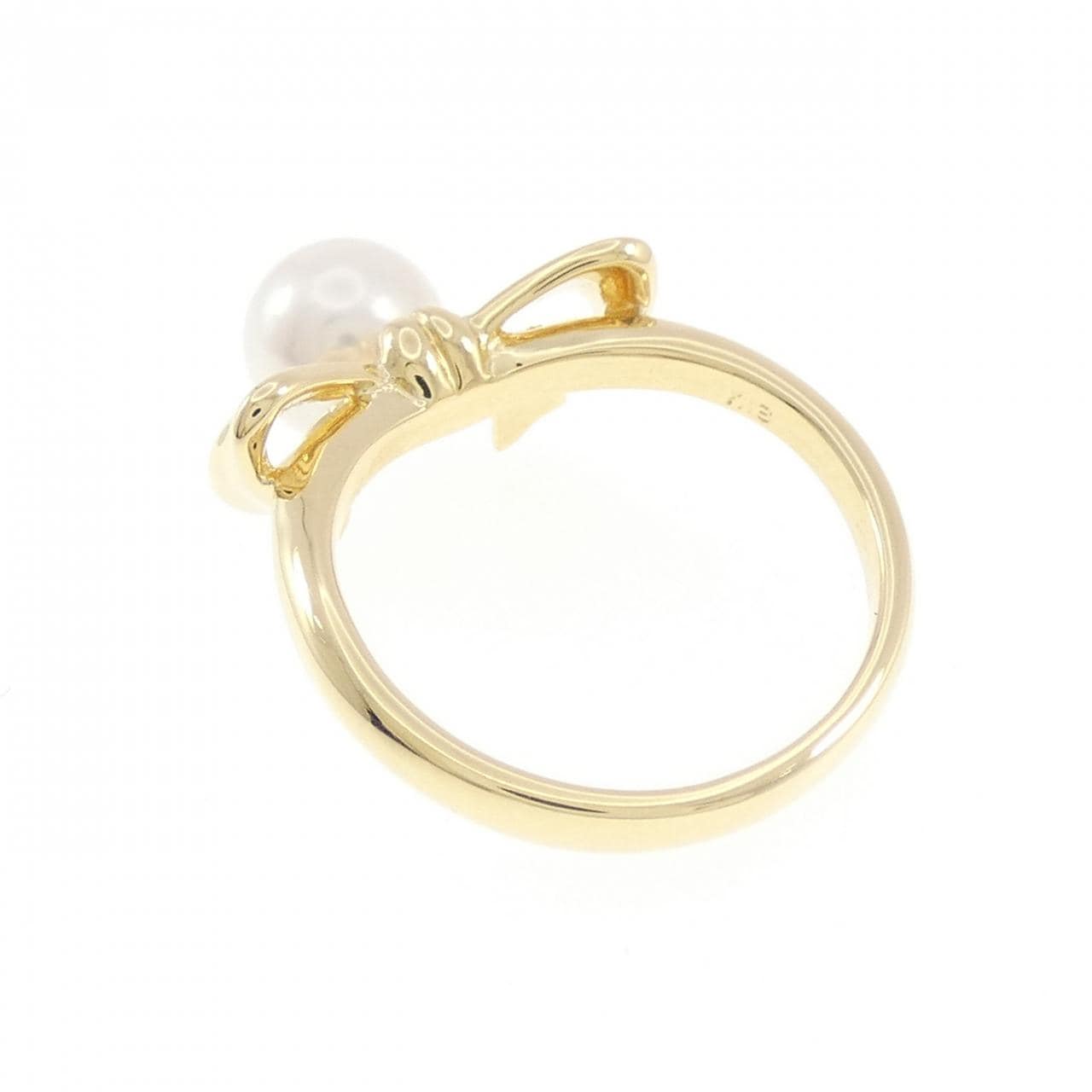 K18YG リボン アコヤパール リング 6.8mm