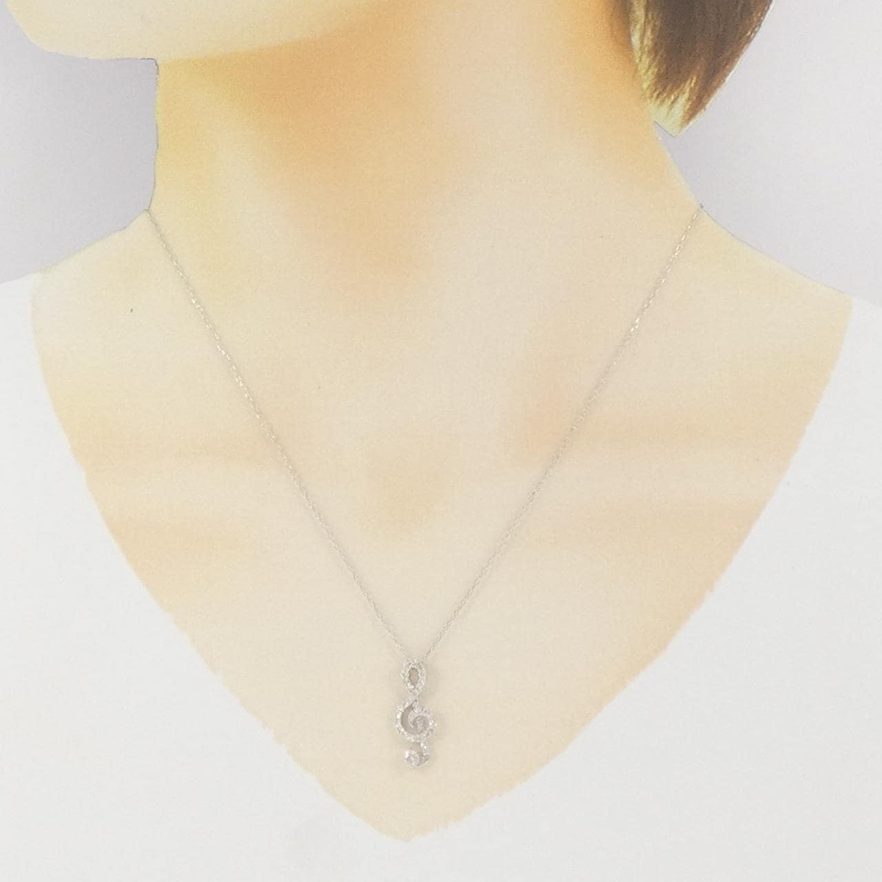 K18WG ト音記号 ダイヤモンド ネックレス 0.11CT