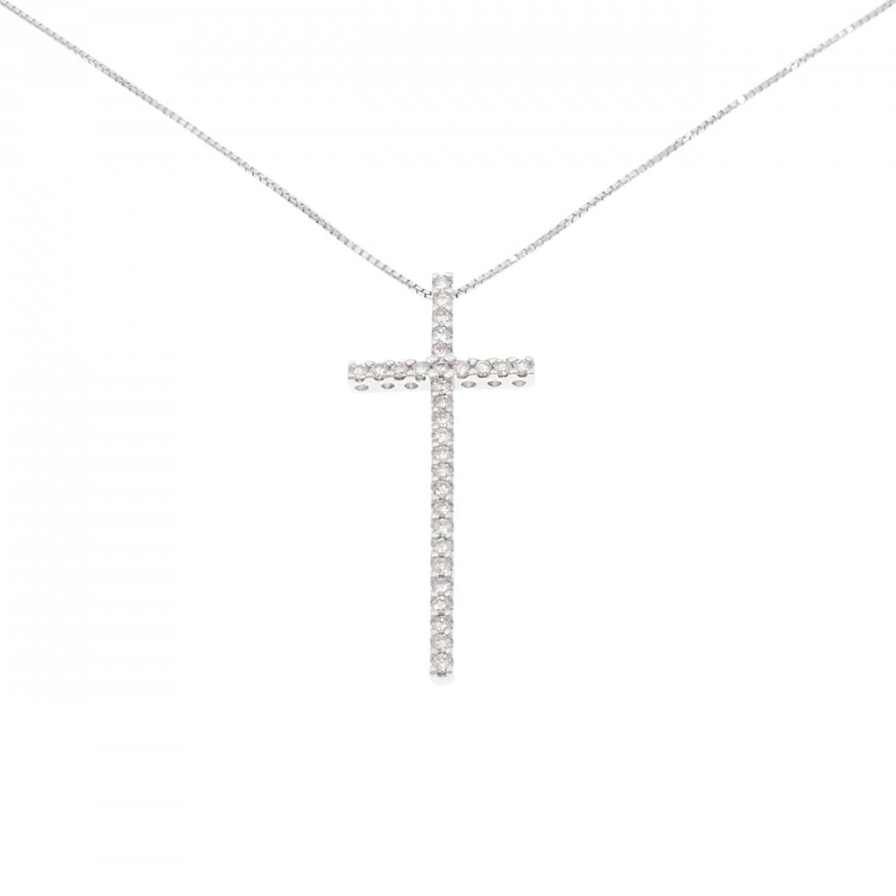 K18WG クロス ダイヤモンド ネックレス 0.56CT