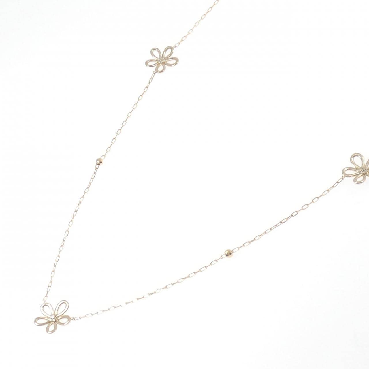 K18PG フラワー ダイヤモンド ネックレス 0.17CT