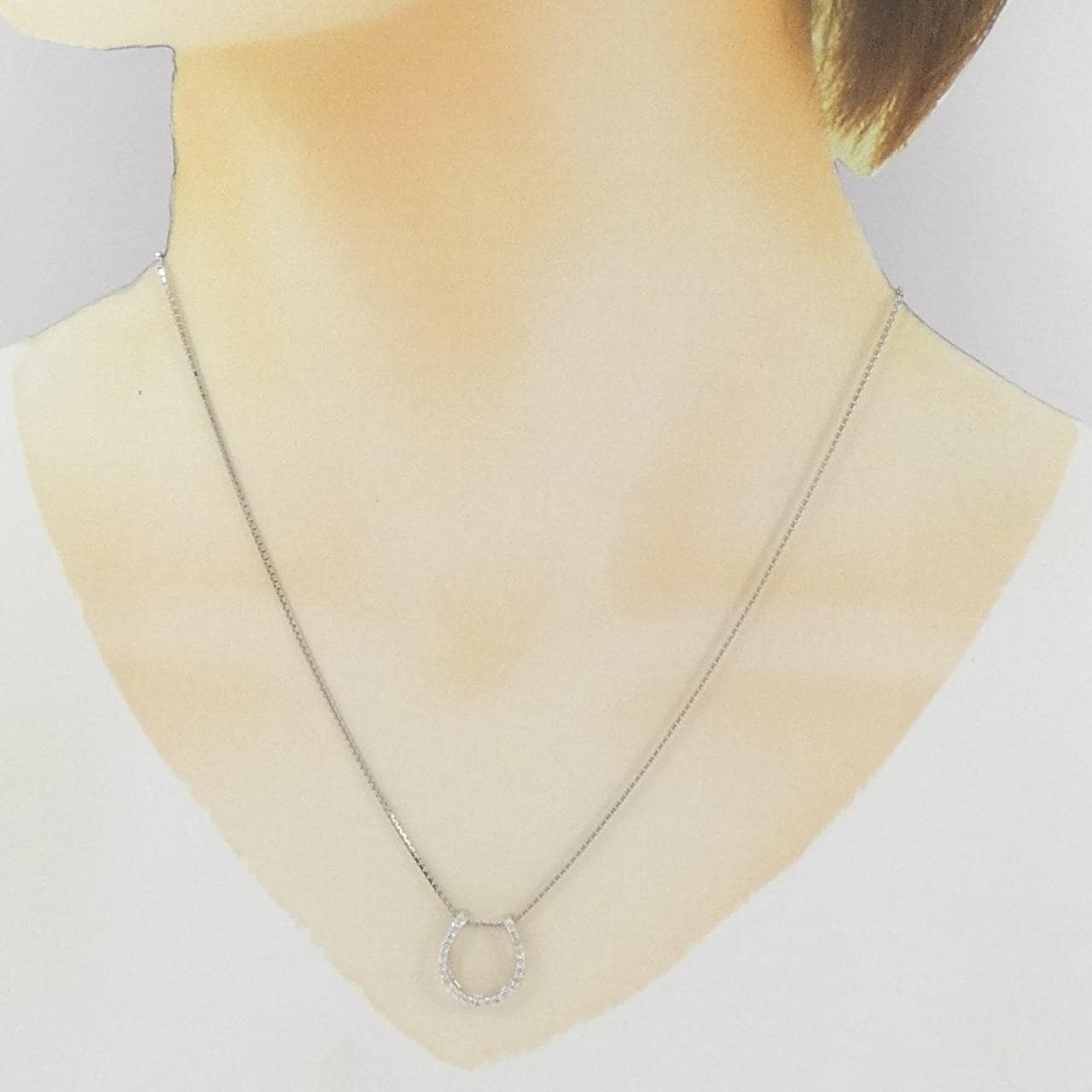 K18WG ホースシュー ダイヤモンド ネックレス 0.28CT