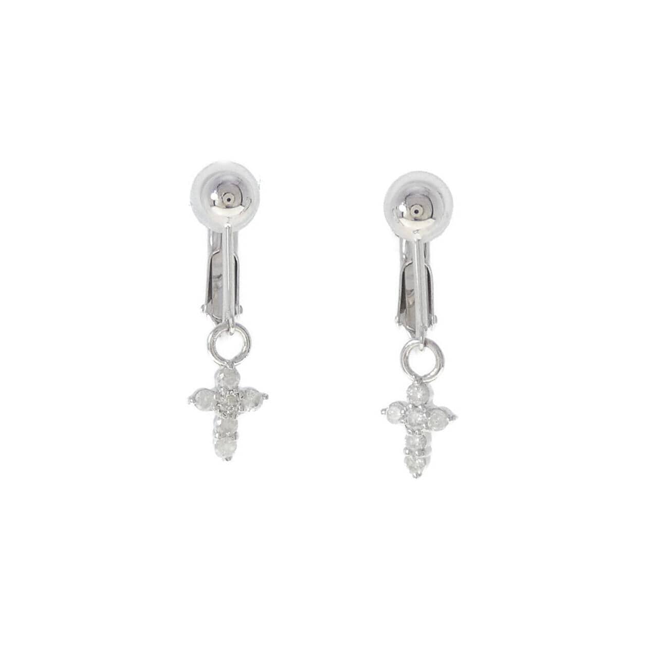 K14WG クロス ダイヤモンド イヤリング 0.30CT
