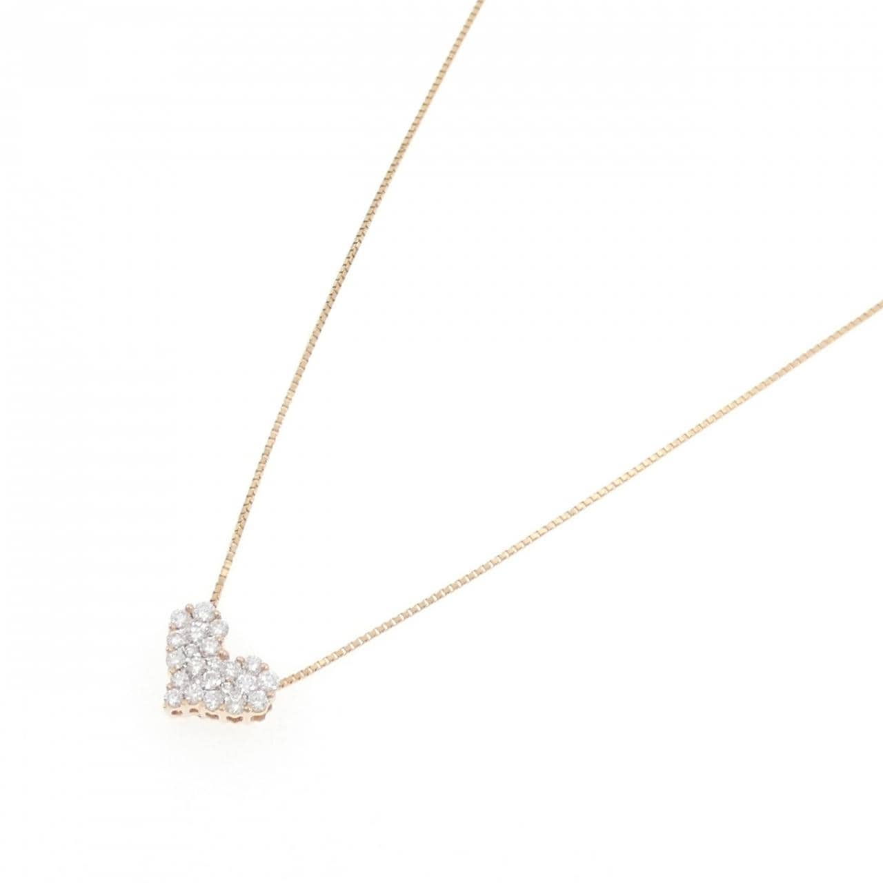 K18PG ハート パヴェ ダイヤモンド ネックレス 0.50CT