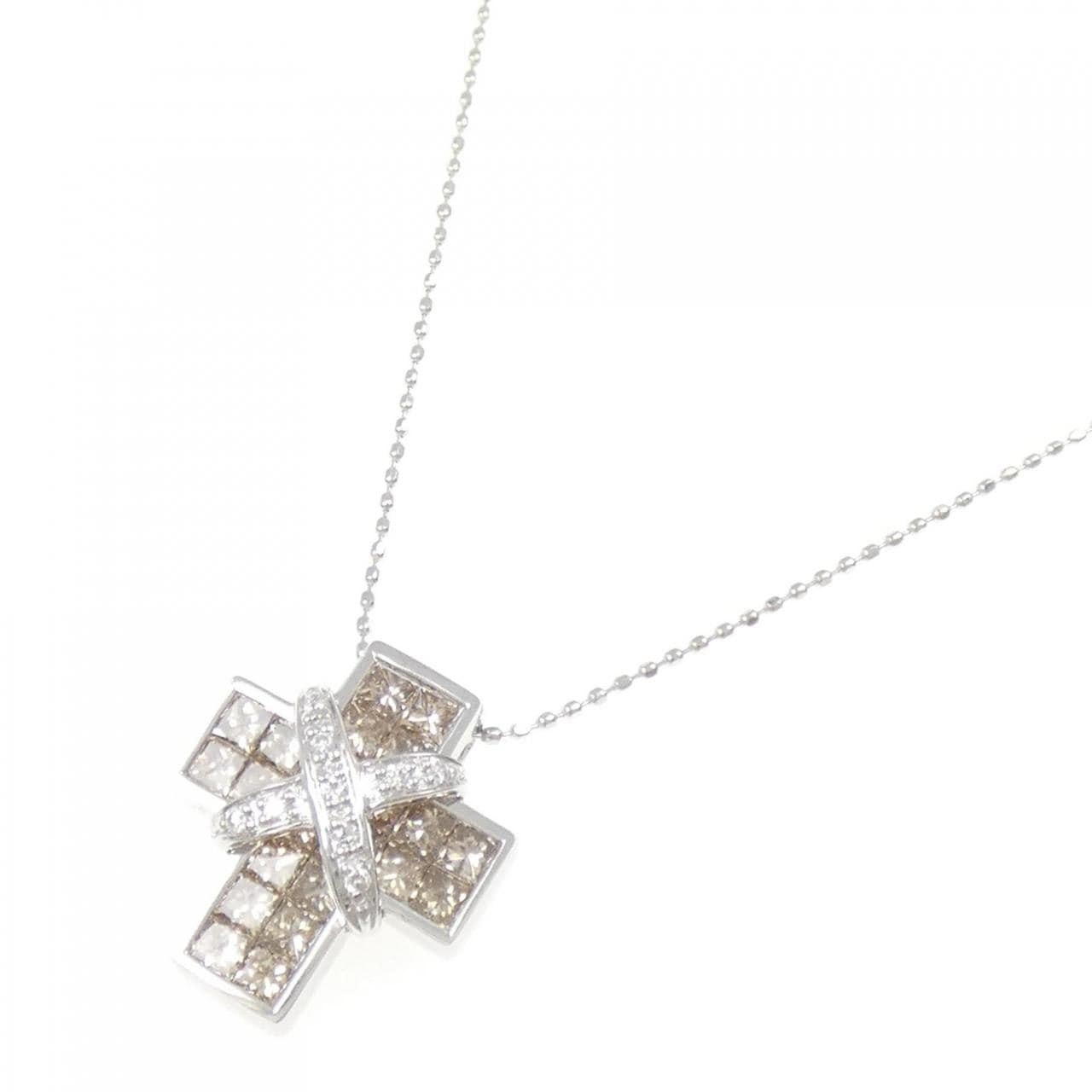 K18WG クロス ダイヤモンド ネックレス