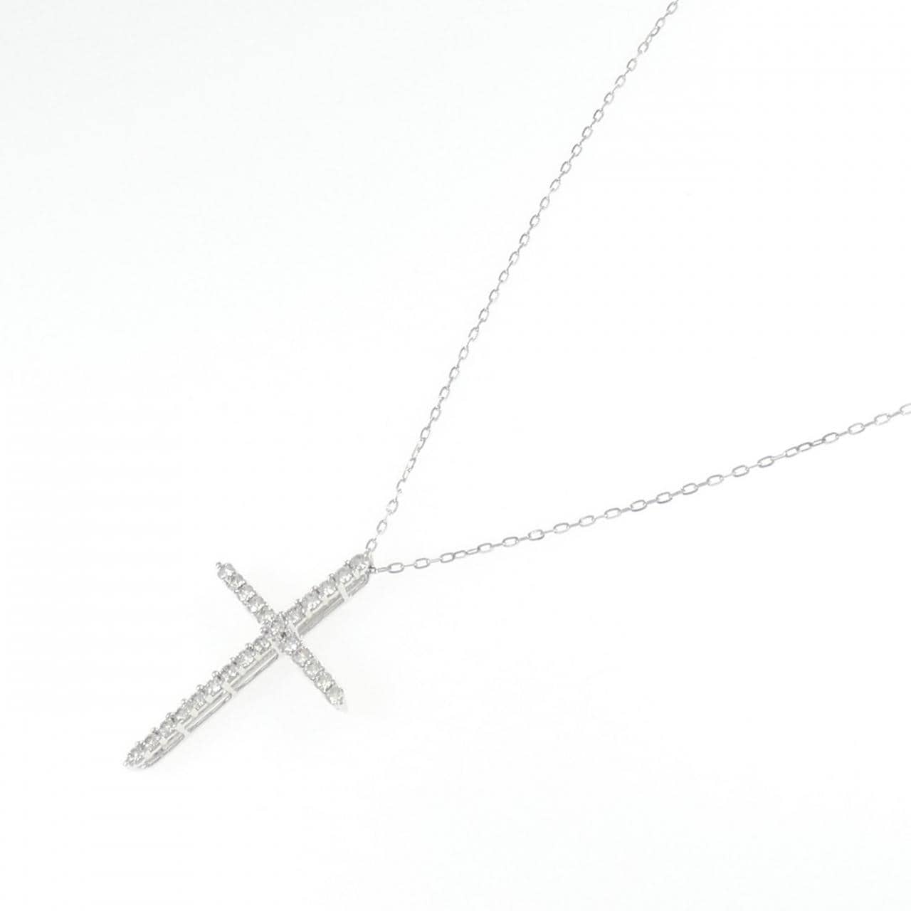 K18WG/PT850 クロス ダイヤモンド ネックレス 0.70CT