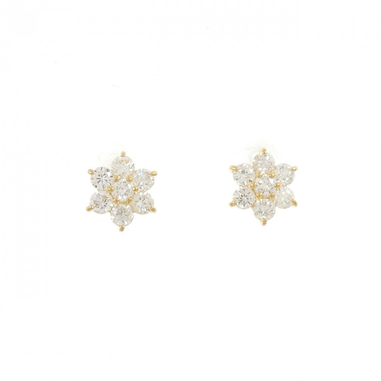 [再加工款] K18YG 花形钻石耳环 0.60CT