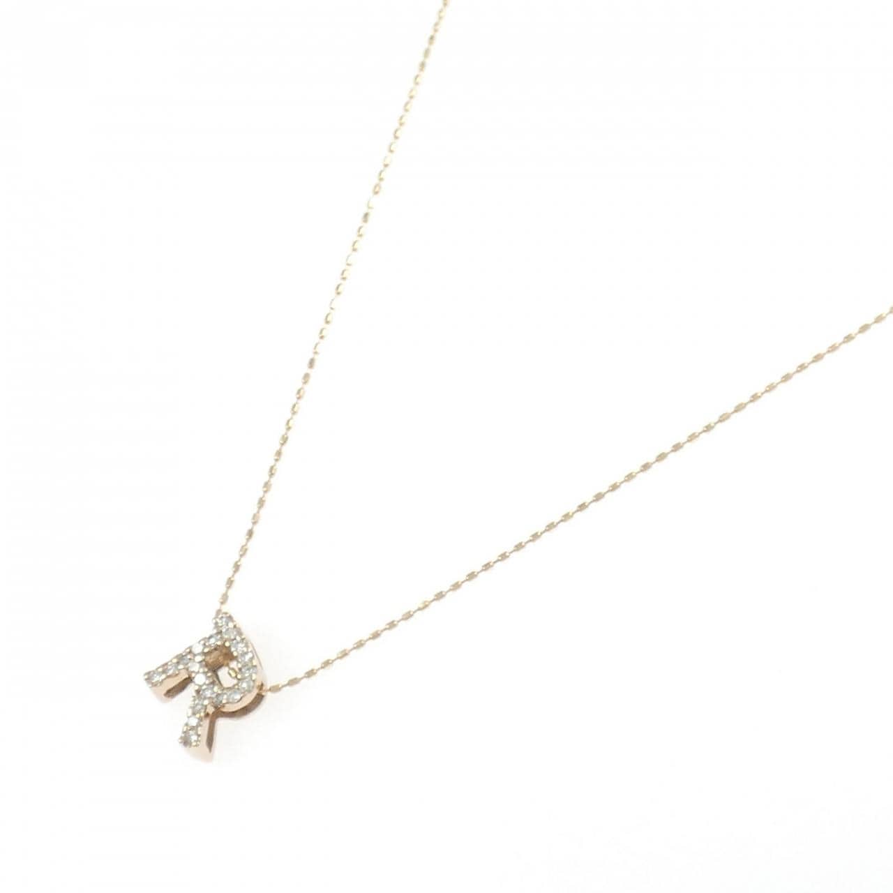 K18PG イニシャルR ダイヤモンド ネックレス 0.12CT