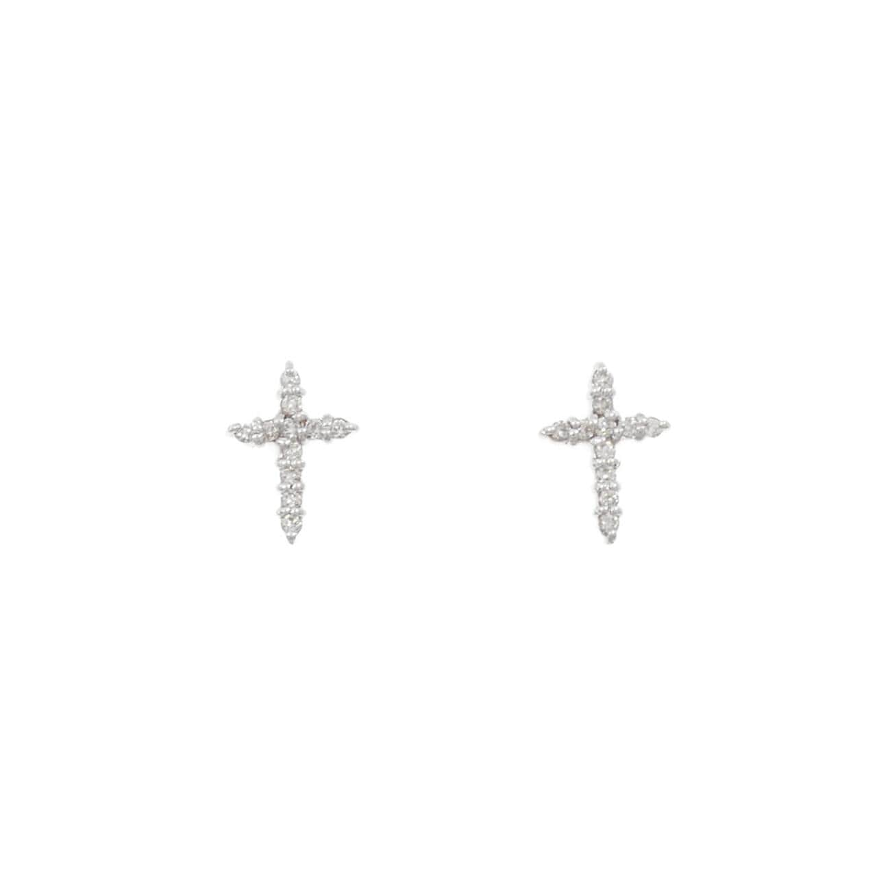 K18WG cross Diamond earrings 0.10CT