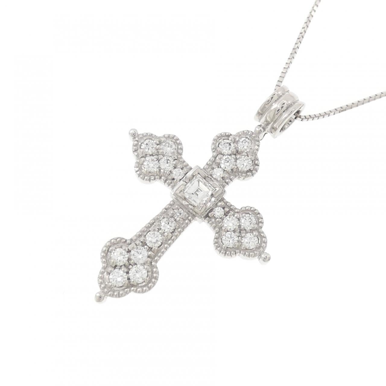 K18WG クロス ダイヤモンド ネックレス 0.15CT
