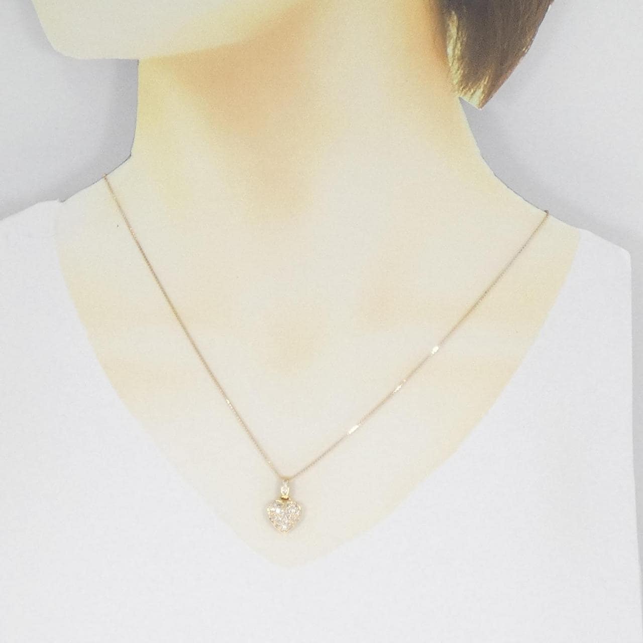 K18YG ハート パヴェ ダイヤモンド ネックレス 0.28CT
