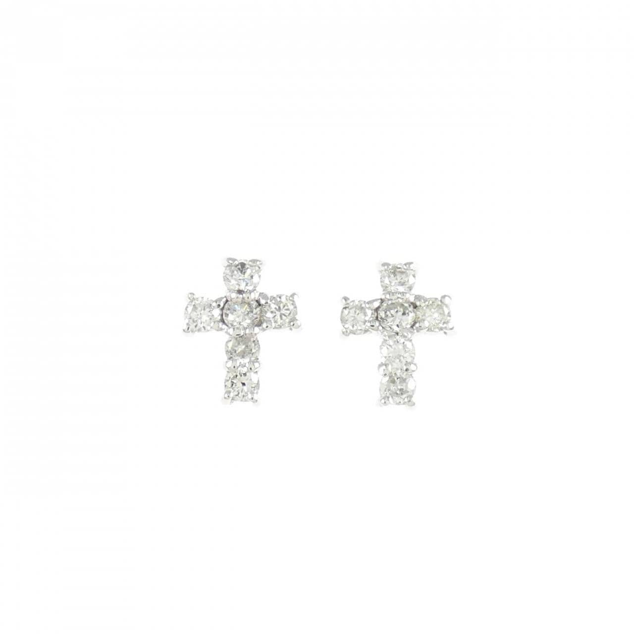 K18WG クロス ダイヤモンド ピアス 0.24CT