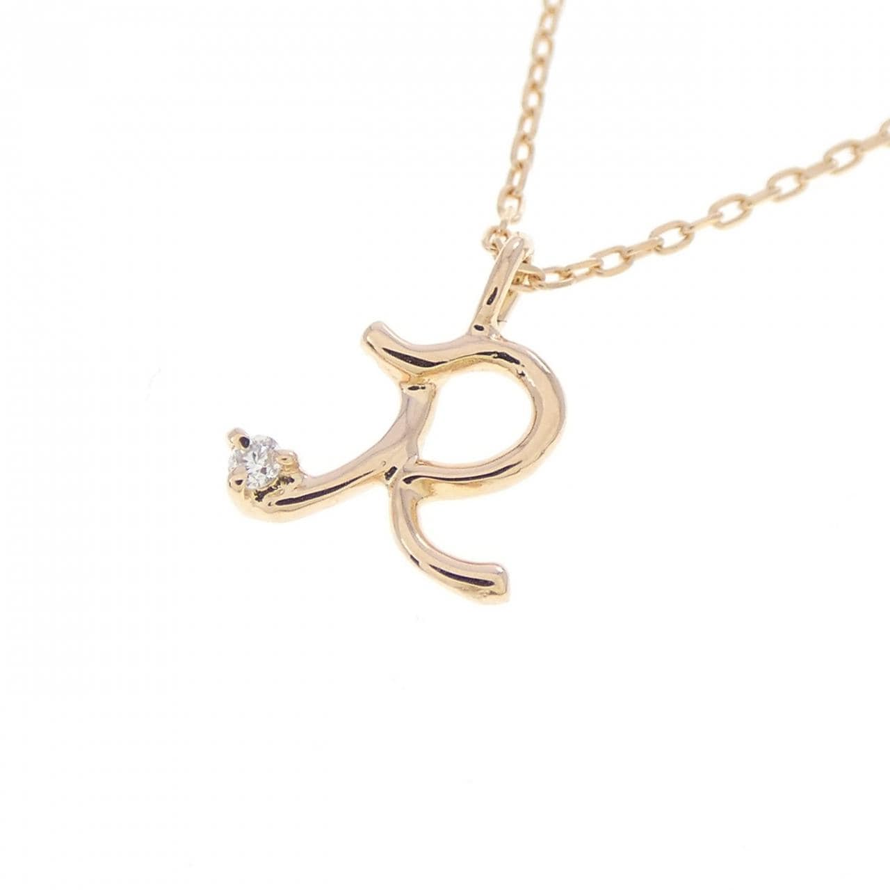 K18PG イニシャルR ダイヤモンド ネックレス 0.01CT