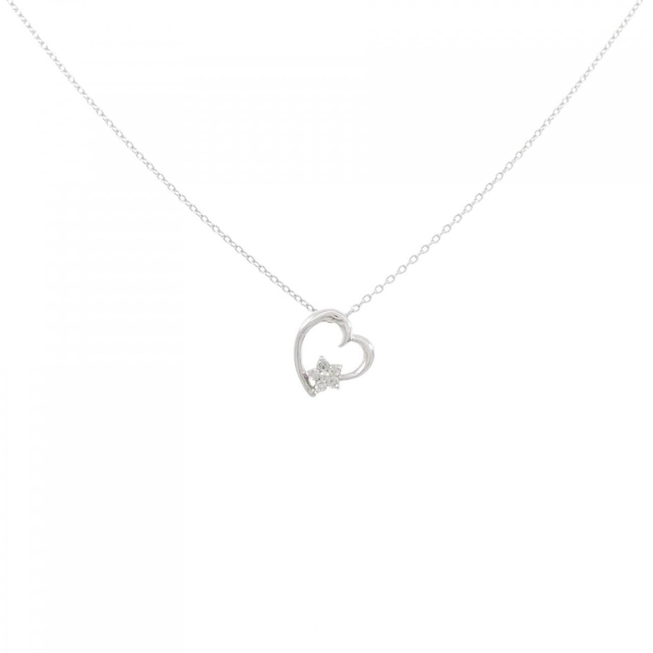 K10WG ハート×フラワー ダイヤモンド ネックレス 0.05CT