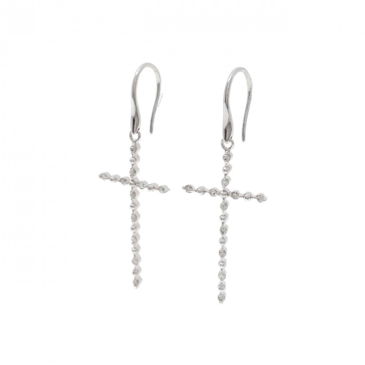 K18WG クロス ダイヤモンド ピアス 0.14CT