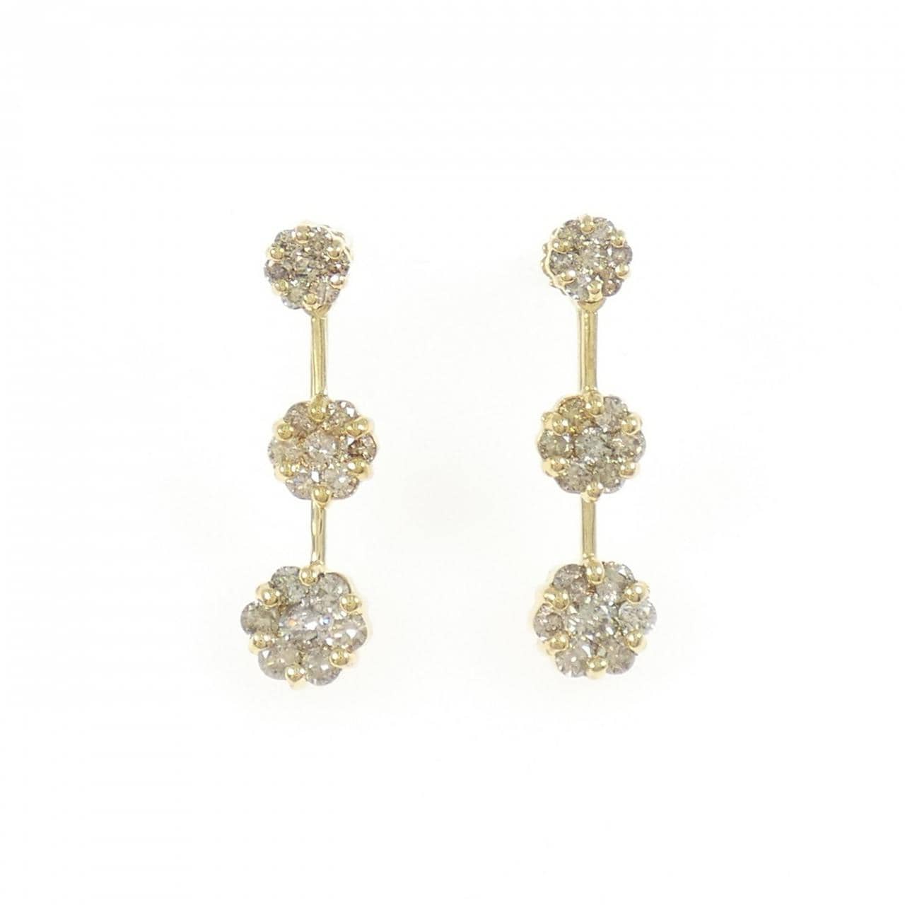 K18YG フラワー ダイヤモンド ピアス 0.90CT