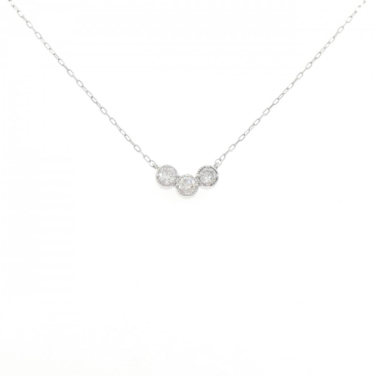 K18WG スリーストーン ダイヤモンド ネックレス 0.30CT