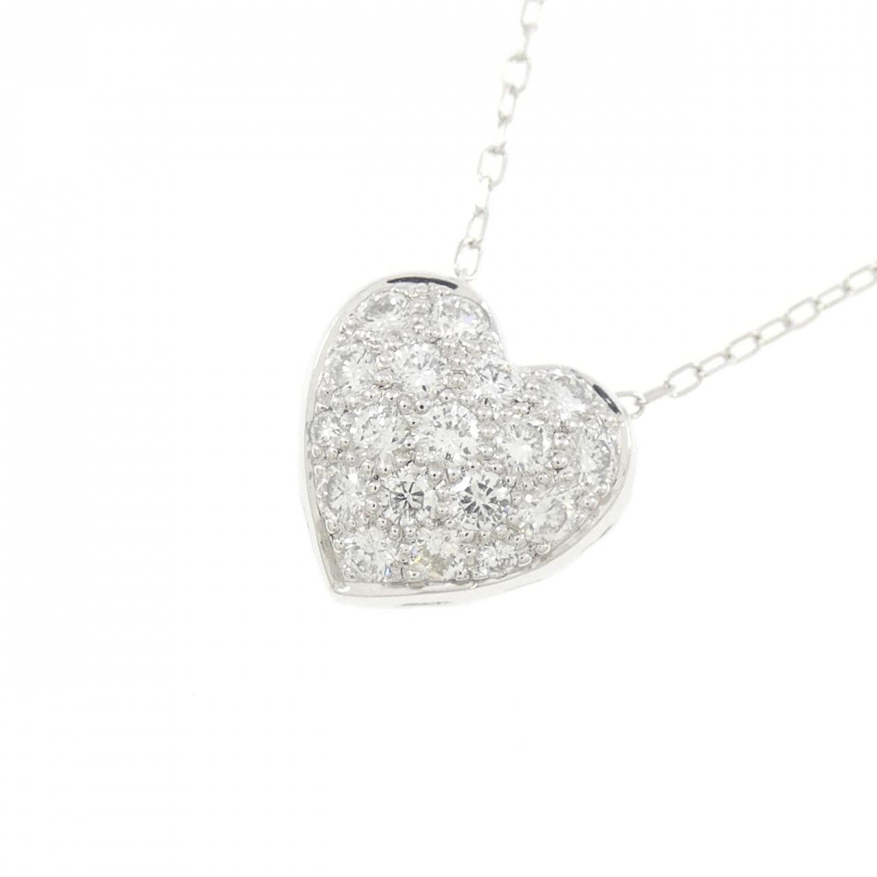K18WG パヴェ ハート ダイヤモンド ネックレス 0.50CT